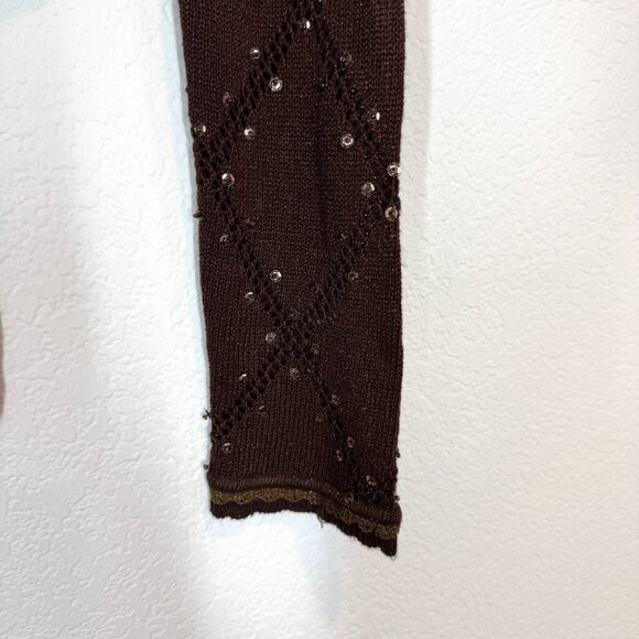 Vintage Cache Cropped Brown Sequin Y2K Sweater Shrug Fairy Grunge Tie Medium - Picture 7 of 10